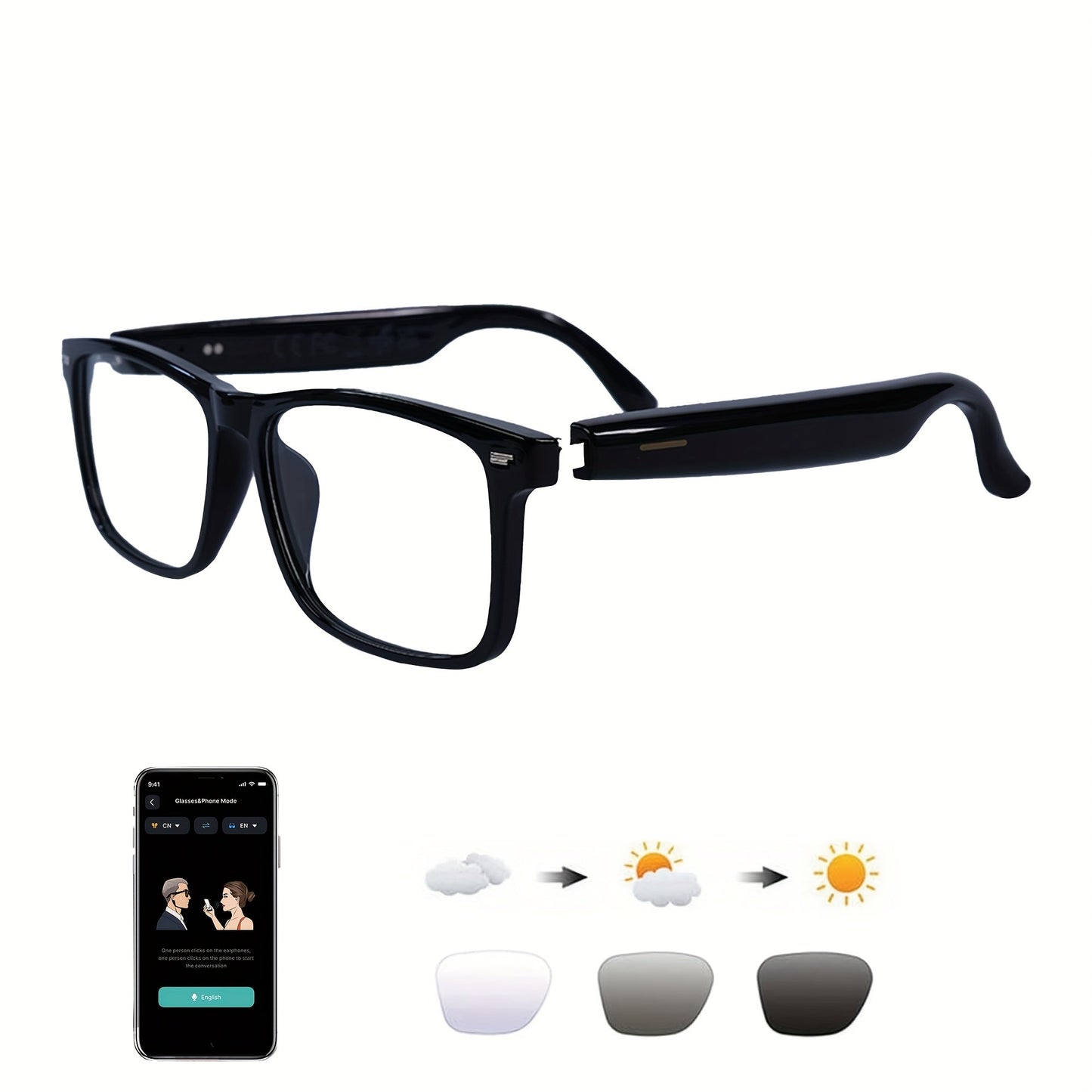 Smart Glasses 160-Language Translation Eyewear with Bluetooth 5.3 Open-Ear Audio and 18 Frame Options