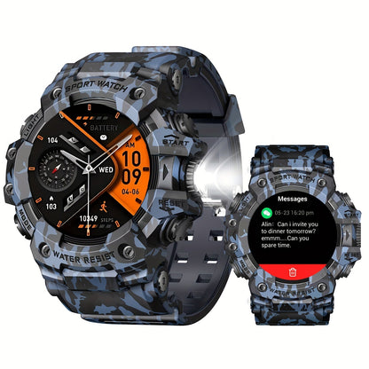 Smartwatch for Men 1.32 Inch Tactical Watch with LED Flashlight, SOS and 100+ Sport Modes in Eleven Colors