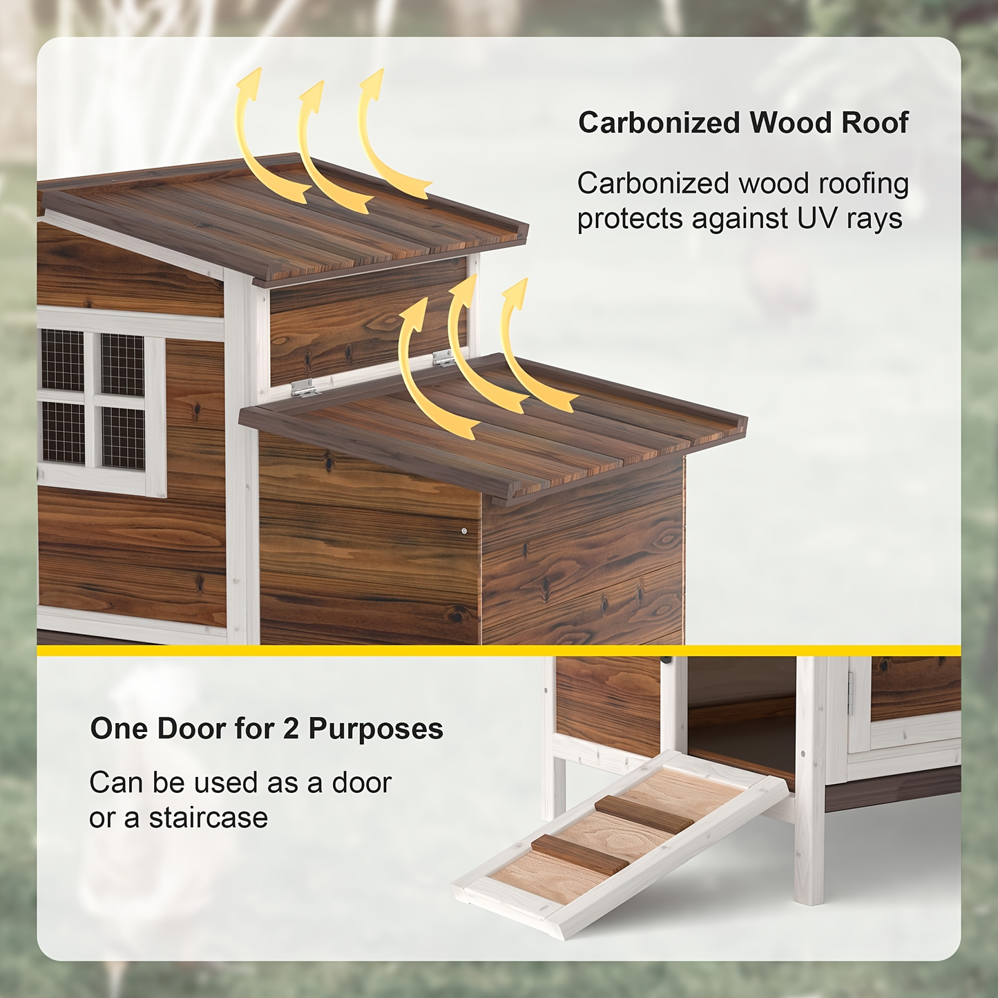 Hen House Outdoor Wooden Chicken Coop with Nesting Box Ramp Removable Tray Elevated Design Fir Wood Asphalt Roof 3 Colors Lockable Doors for Backyard Poultry
