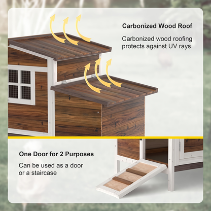 Hen House Outdoor Wooden Chicken Coop with Nesting Box Ramp Removable Tray Elevated Design Fir Wood Asphalt Roof 3 Colors Lockable Doors for Backyard Poultry