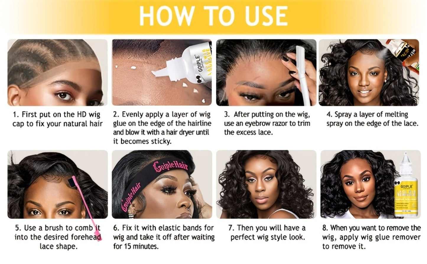 Lace Wig Glue Kit 10pcs Complete Set with Lace Melting Spray Liquid Adhesive Remover Strong Hold Quick Dry for Beginners | Lace Front Full Lace Wig Fixing Tools