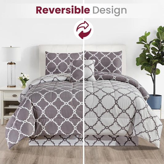 5-Piece Comforter Set – Down Alternative Reversible Quilted Bedding with Bed Skirt & Pillow Shams, Twin Queen King, All Seasons – 13 Colors