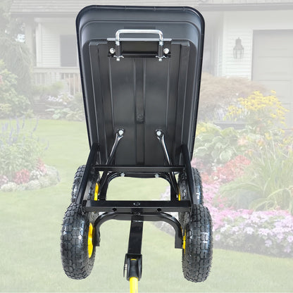 Garden Dump Cart, Steel Frame Pneumatic Tires Lawn Yard Farm Utility Wagon for Garden, Patio and Yard Use