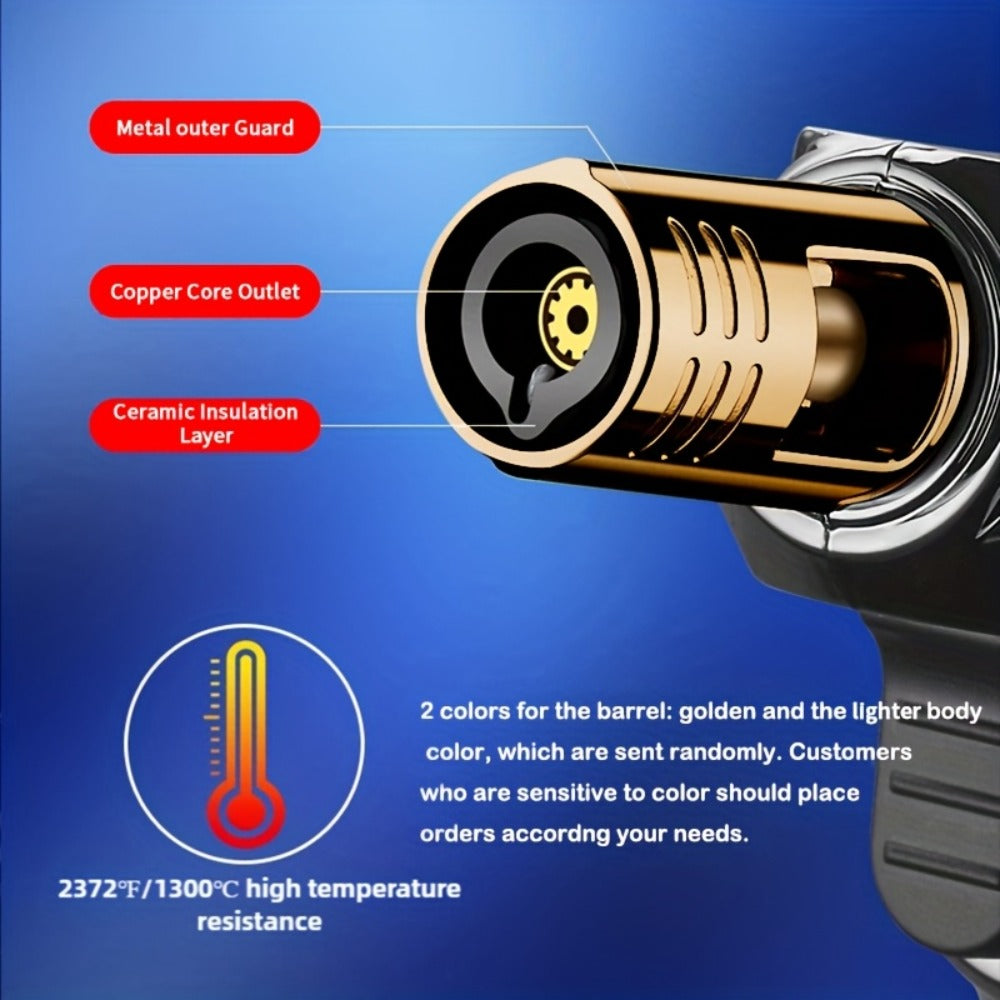 Pistol-Grip Refillable Butane Torch Lighter with Straight Flame in Black, Gold or Silver Finishes