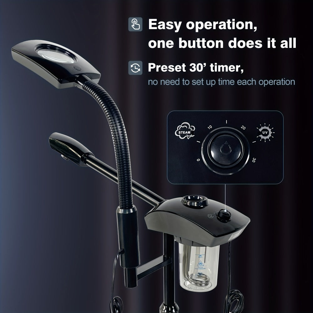 Facial Steamer with Ozone & 3X Magnifying Lamp — 2-in-1 Professional Wheeled Spa Steamer, Timer Preset, Home Face Sauna, Deep Pore Cleansing Skin Care Beauty Device for Women