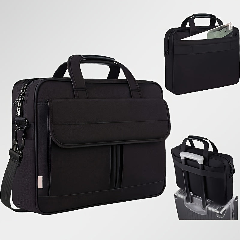 Laptop Bag 15.6-Inch Business Briefcase with Foam Sleeve, Luggage Strap & Multi-Pockets for Work & Travel