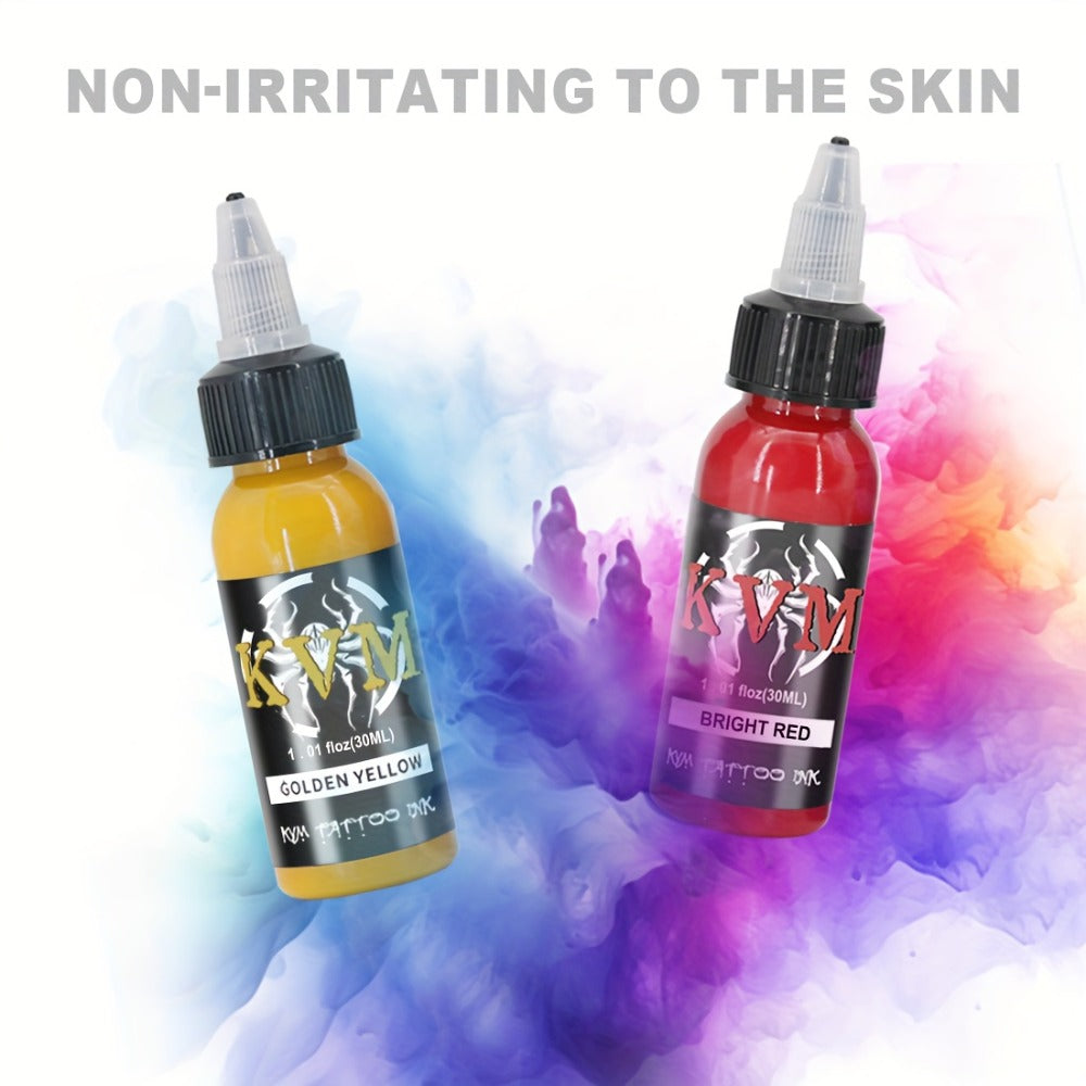 1oz Tattoo Ink Set 7 & 14 Colors Professional - 30ml Stable Vibrant Pigment Bottles, Fade-Resistant Permanent Ink for Rotary Coil & Pen Tattoo Machine, Complete Color Kit for Artists & Beginners