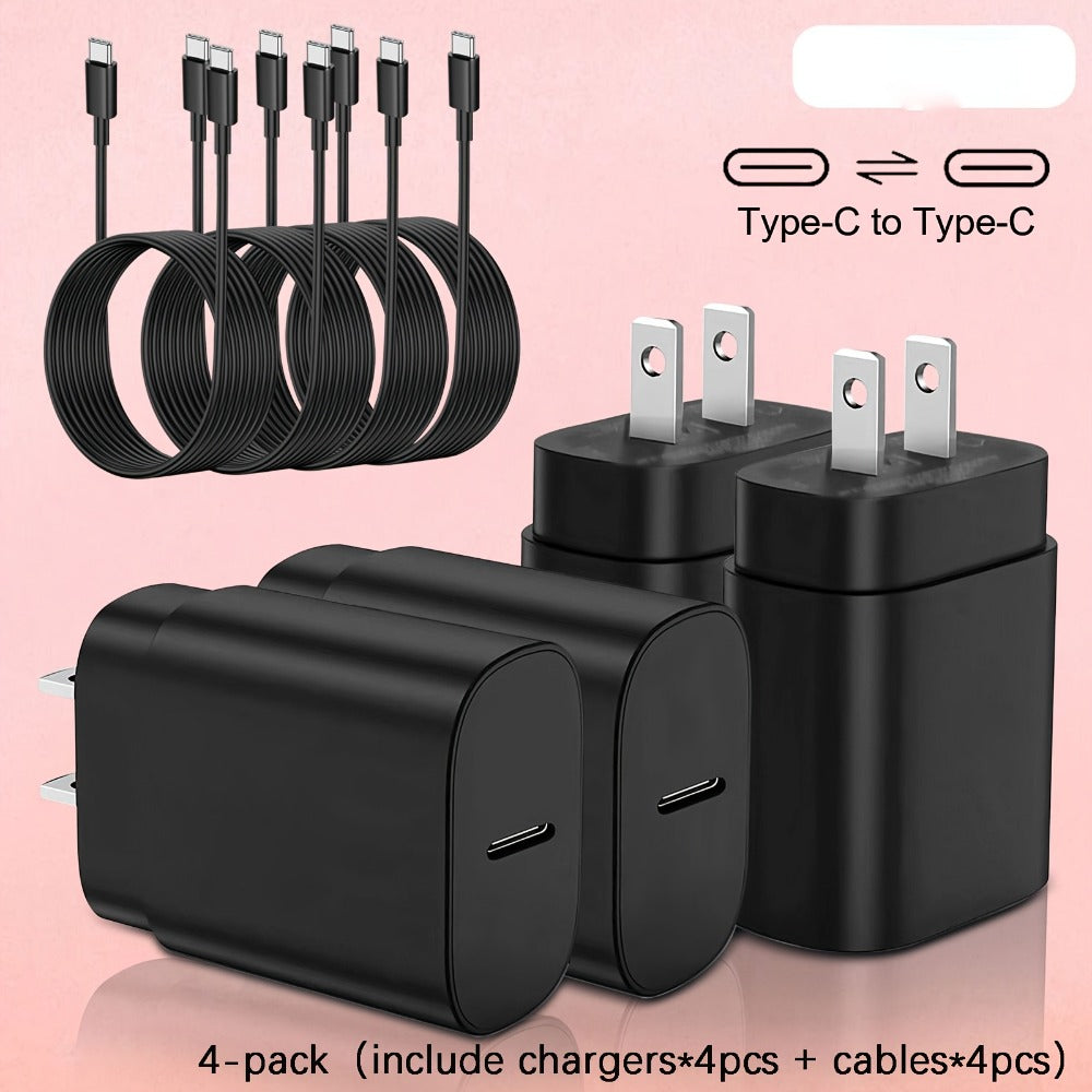 4-Pack USB-C Fast Charger with 4FT Cable Set, Super Fast Charging Compatible with Samsung Galaxy S23 S22 S21 Note Series, iPhone 15, Android Phones, iPad, MacBook and All USB-C Devices