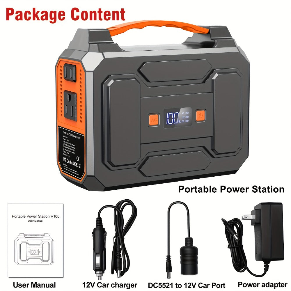 Portable Power Station 256Wh 300W Compact Unit with AC, DC, USB Outputs and Multi-Mode LED Light