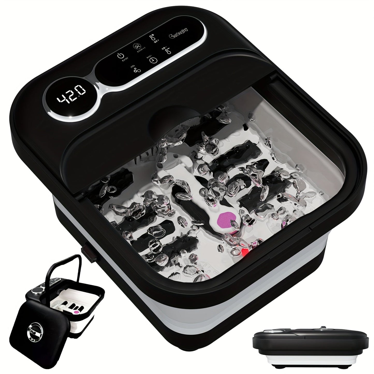 Collapsible Foot Spa with Heater, Temperature Control, Bubbles, Six Rollers and Two Color Options