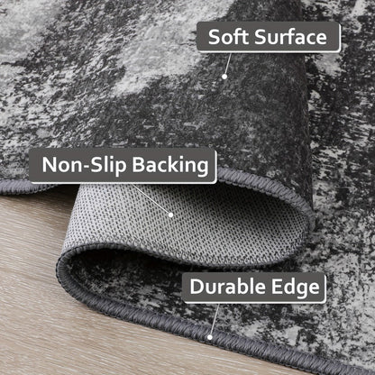 Area Rug, Dark Abstract Polyester Floor Carpet in Runner and Room Sizes with Rubber-Latex Backing and Machine-Wash Care