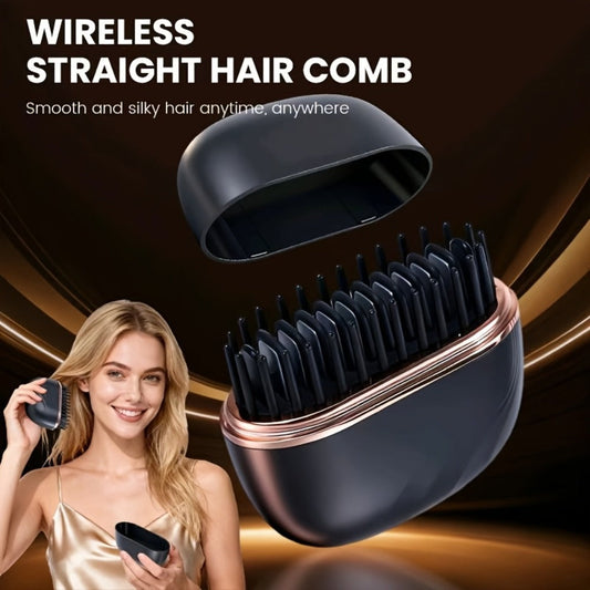 Mini Straightening Brush USB Rechargeable Portable Flat Iron - Compact Hot Comb for Bangs Edges Travel Touch-Up Fast Heating Hair Straightener for Women Students Professionals Black