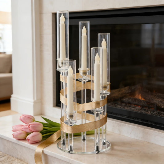 Acrylic Candelabra Candle Holder – Clear Crystal 5-Arm & 6-Arm Taper Candlestick Holders for Wedding Centerpiece, Dining Table, Party & Anniversary Decor