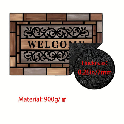 Welcome Doormat Wood Pattern - Non-Slip Entrance Mat with Polypropylene Backing | Indoor Outdoor Floor Mat for Front Door, Entryway & Home Decor | Durable Anti-Slip Door Rug in 2 Sizes