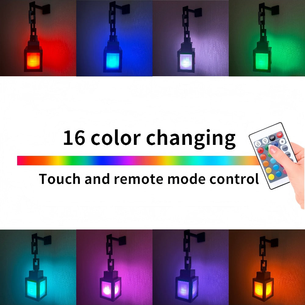Sixteen-Color Pixel Lantern Night Light with Remote, USB Cable, Chain and Wall-Mount Bracket