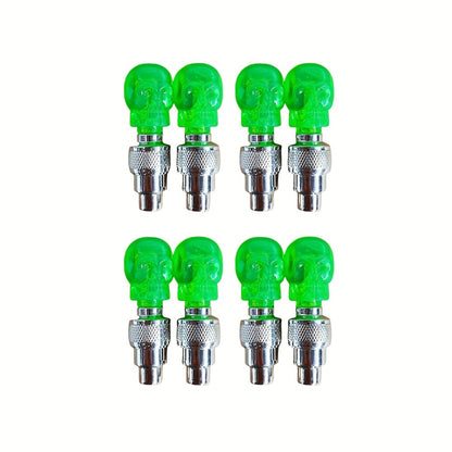 LED Tire Valve Stem Light Sets in 4-, 8- or 16-Piece Blue, Green, Red, Mixed and Skull-Top Configurations