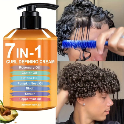 7-in-1 Curl Styling Cream, 280ml Orange-Label Pump with Rosemary, Castor and Batana Oils on Label