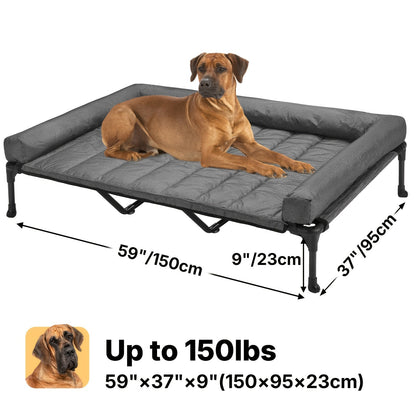 Elevated Dog Bed with Teslin Mesh Cot, Powder-Coated Steel Frame and Removable Bolster Top in Four Sizes
