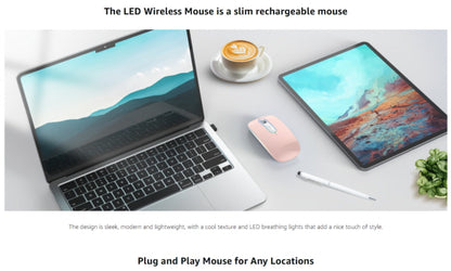 Slim Dual-Mode Wireless Mouse with Bluetooth 5.1, 2.4 GHz Receiver, RGB Lighting and Pink Finish