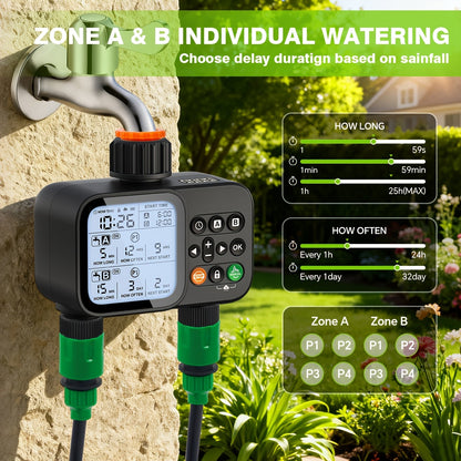 Automatic Drip Irrigation Timer Smart Garden Watering Controller 2-Zone