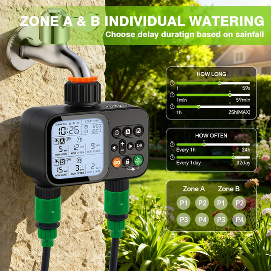Automatic Drip Irrigation Timer Smart Garden Watering Controller 2-Zone