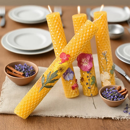 Floral Cone Candle Holders Set of 4 – 10-Inch Decorative Beeswax Taper Candles for Holiday Parties, Valentine's Day & Mother's Day Gifting