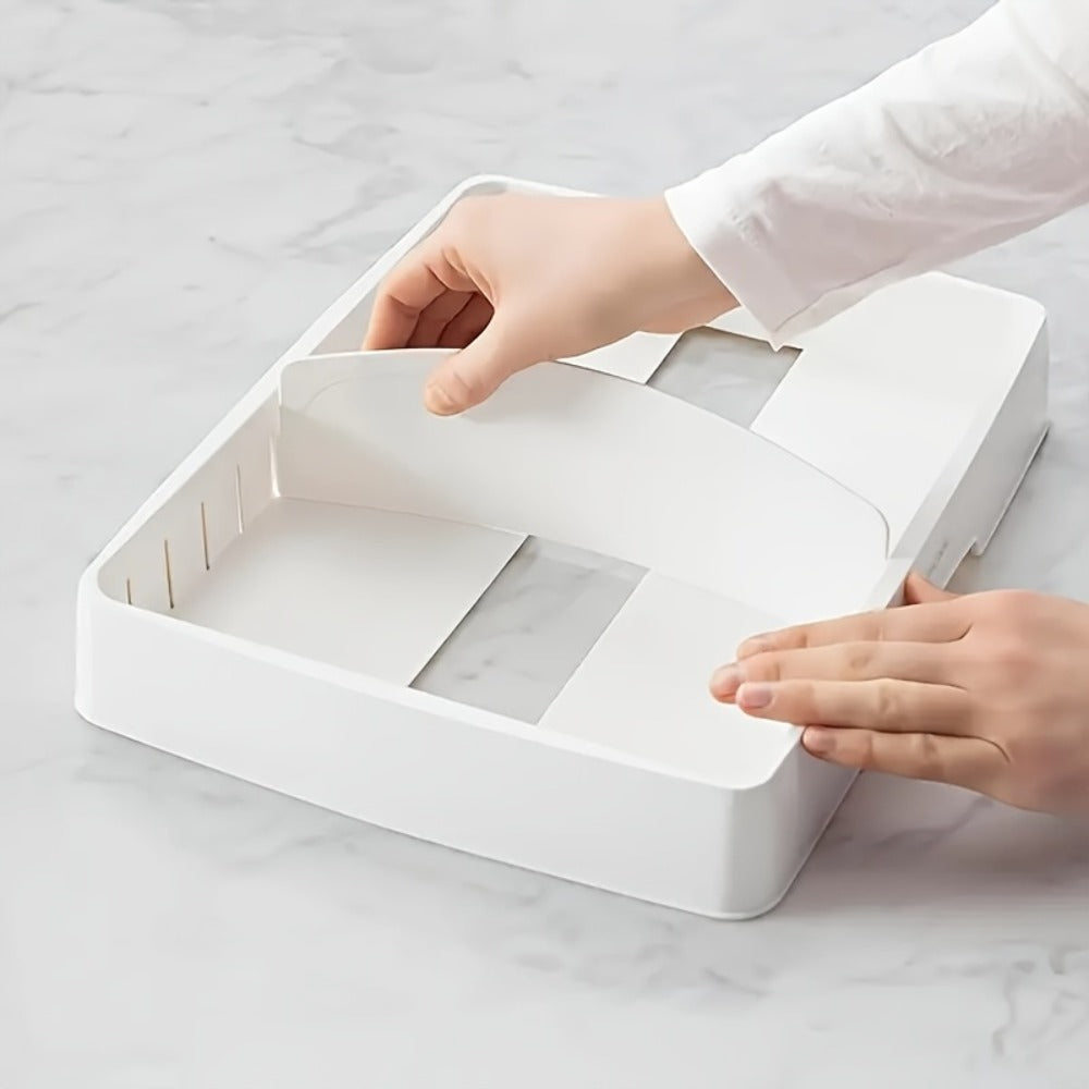 Lid and Board Kitchen Organizer with Five Adjustable Dividers and 13.25-Inch Base Storage Tray