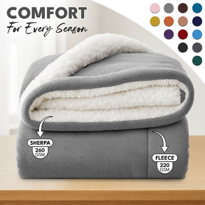 Sherpa Flannel Blanket, Double-Layer Ultra Throw for Bed, Sofa & Bedroom Decor, Better Sleep, 14 Colors