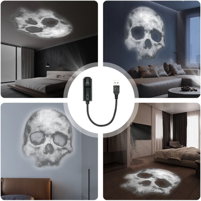 USB 5V Skull Projection LED Night Light with Flexible Lead, Touch Controls and Three Interchangeable Inserts