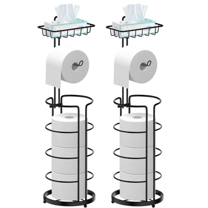 Toilet Paper Holder Floor Standing with Shelf 4-Roll Storage Rack Freestanding Bathroom Paper Organizer for Bathroom Bedroom Balcony Courtyard Black 1 or 2 Pack