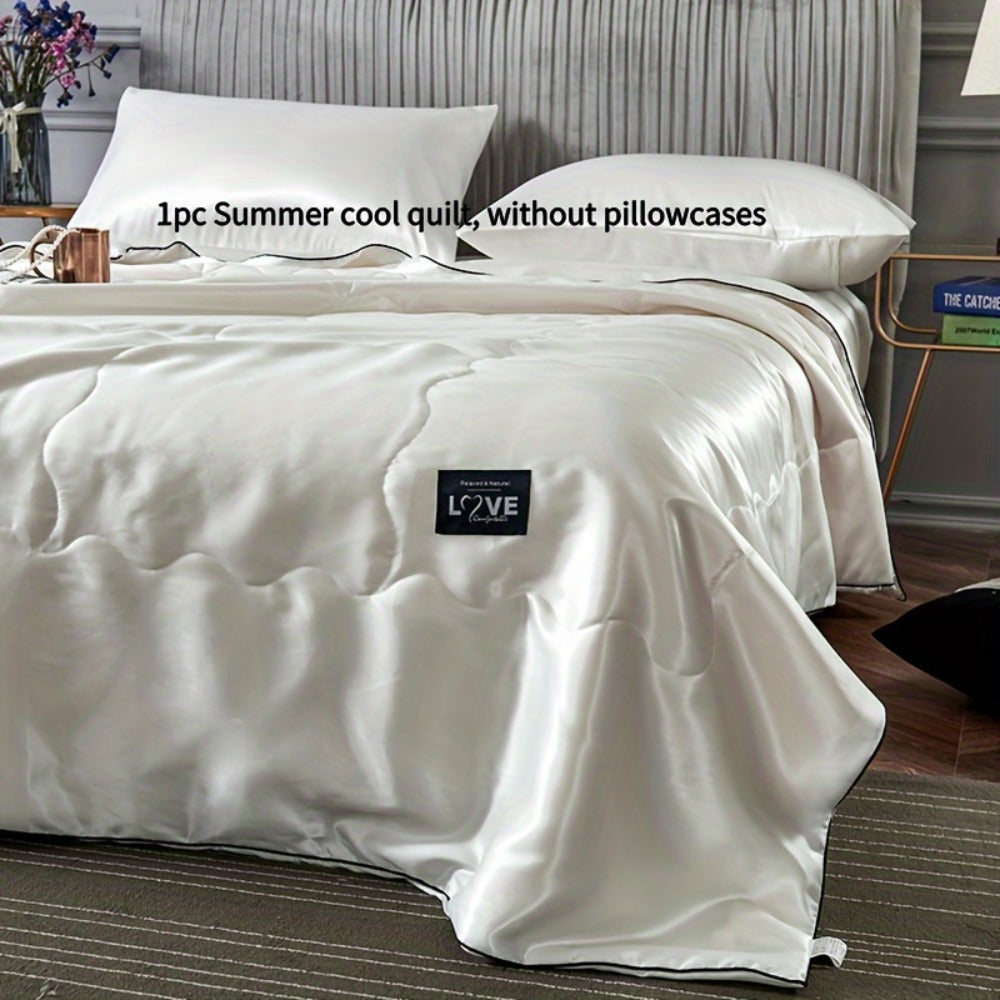 Satin-Look Summer Quilt in White, Silvery Grey, Pink or Lake Blue with Twin and Full Sizes