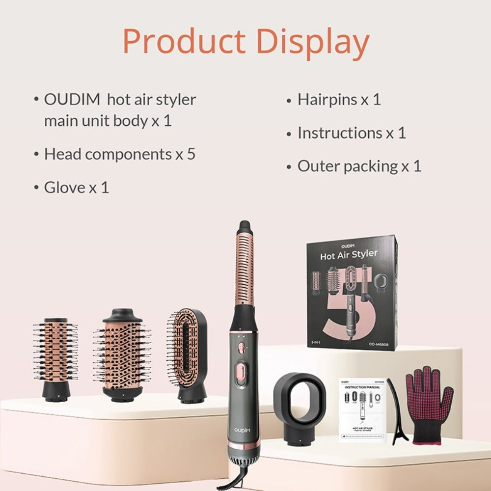 5-in-1 Hot Air Styling Comb Set Negative Ion Hair Dryer Brush with 5 Interchangeable Heads, for Home, Travel and Salon Hair Styling