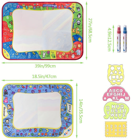 Water Doodle Mat for Toddlers Kids with 2 Water Pens – Reusable Mess-Free Large Drawing Pad Non-Toxic BPA-Free Educational Art Toy Gift for Boys Girls Ages 2-8 Birthday Christmas Easter