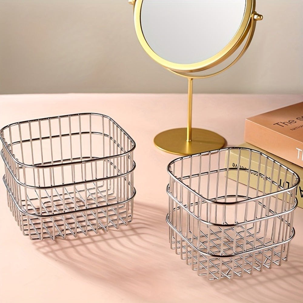 Storage Basket Open Weave Organizer – Multi-Purpose Woven Bin for Bathroom Shelf Kitchen Desk Bedroom Home Organization Sturdy Sleek Design