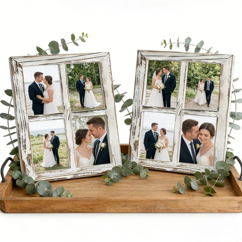 Distressed Wood Window Frame Wall Decor, Two-Piece Set in Rectangular or Arched Styles without Glass