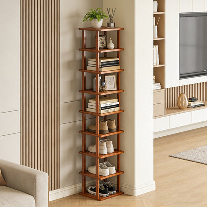Bamboo Shoe Rack Multi-Tier Freestanding Shoe Organizer Wood Grain Space Saving Shoe Shelf for Entryway, Living Room, Bedroom & Dormitory – 6 or 9 Tier