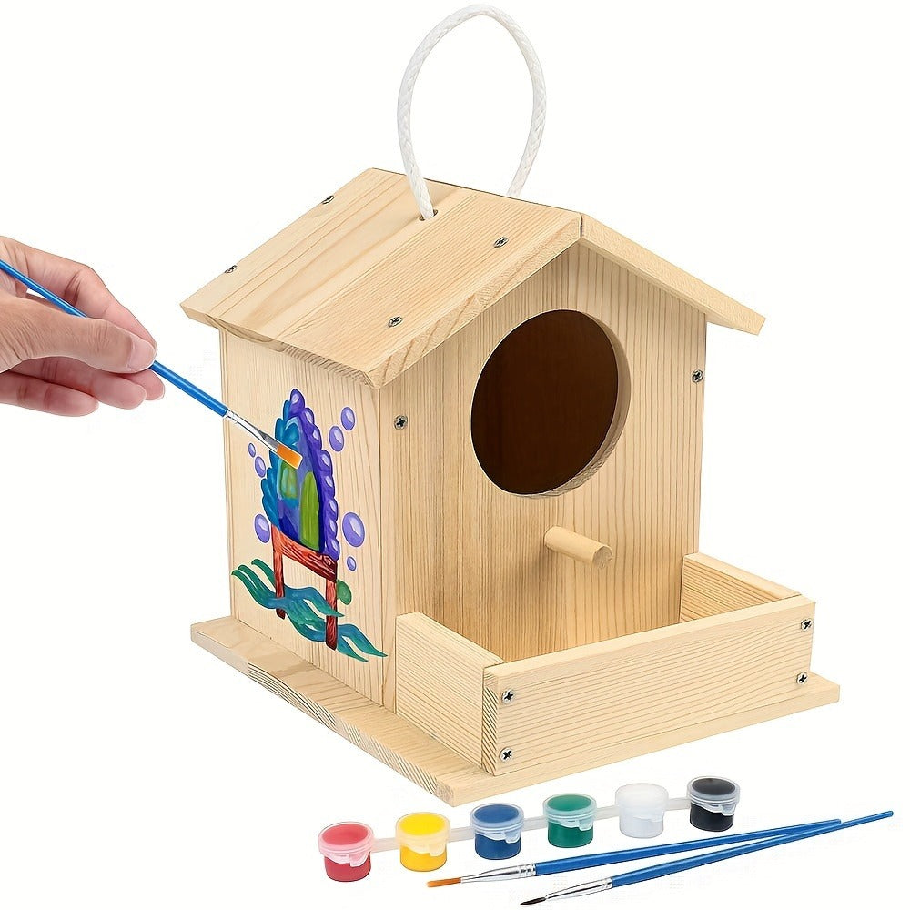 Wooden Birdhouse Build and Paint Craft Kit with Panels, Fasteners, Paints and Brushes in One or Two Packs