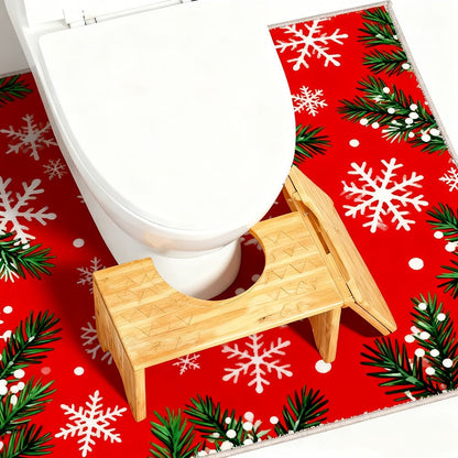Foldable Bamboo Toilet Footstool with 7-Inch Height, Curved Opening and Anti-Slip Feet for Bathroom Use