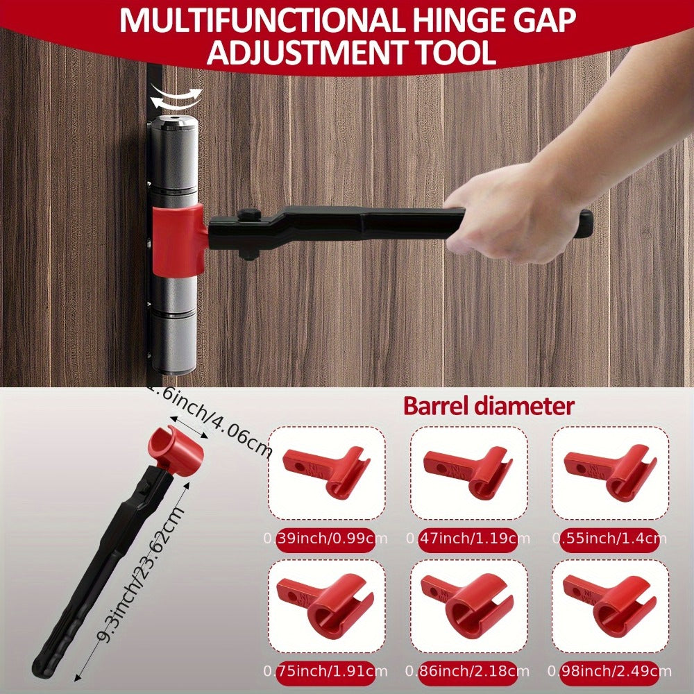Six-in-One Door Hinge Gap Adjustment Wrench Set with Steel Bender Handle and Six Size Heads