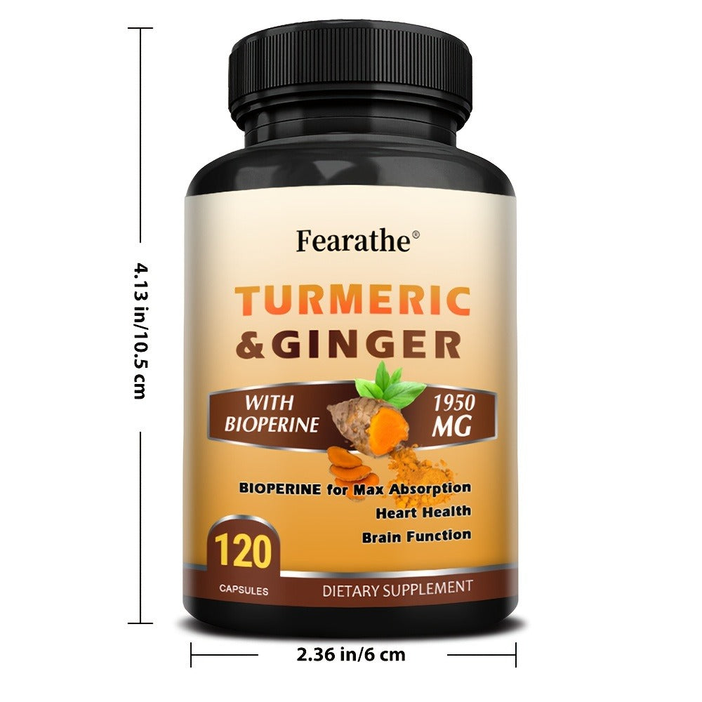 Herbal Supplements with Fearathe Label, Turmeric Ginger and Black Pepper Capsules, 120 Count