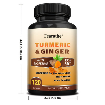 Herbal Supplements with Fearathe Label, Turmeric Ginger and Black Pepper Capsules, 120 Count