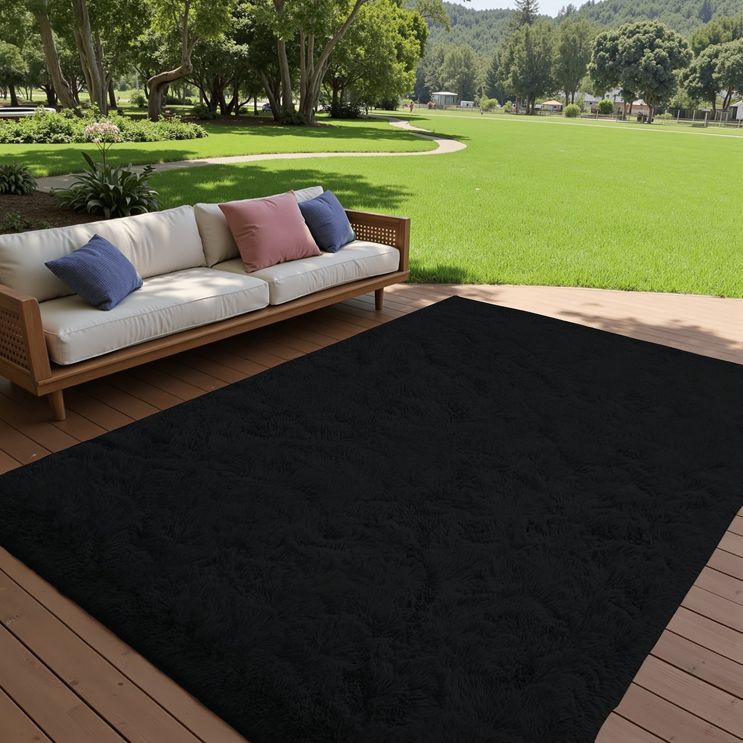 Plush Shag Area Rug in Solid or Tie-Dye Colors with Four Rectangular Size Options for Living Spaces