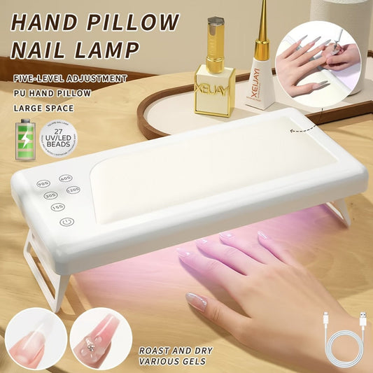 LED Nail Lamp with Hand Pillow Wrist Rest – Square Fast Gel Polish Curing Light for Fingernails & Toenails | Ergonomic Nail Dryer for Home & Salon, Wide Coverage UV LED Nail Light, White