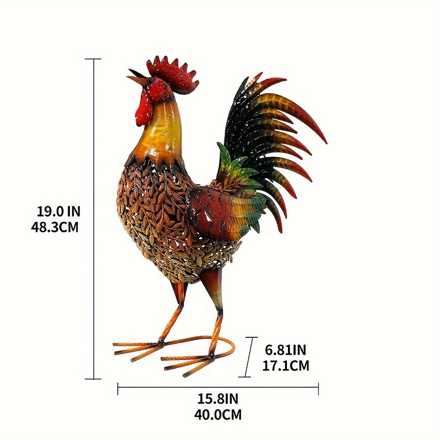 Metal Rooster Garden Stake Colorful Farmhouse Chicken Sculpture Outdoor Lawn Yard Decor Art Ornament Housewarming Gift 19 Inch