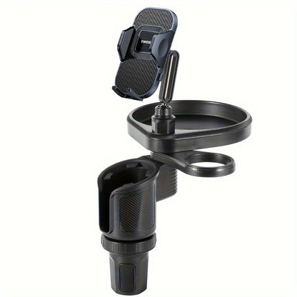 Car Cup Holder Expander with 7.7 Inch Tray, 2.7 Inch Drink Ring, Phone Mount and 58-86 mm Adjustable Base