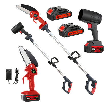 Cordless 3-in-1 Pole Saw, Mini Chainsaw and Blower Set in Yellow, Red-Black or Black Packages