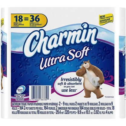 Charmin Ultra Soft Toilet Paper Mega Roll - 2-Ply 200 Sheets per Roll, Soft & Strong Bath Tissue, Available in Mega, Double, 16ct, 30ct, 328ct Bulk Pack Options for Home, Office & Commercial Use