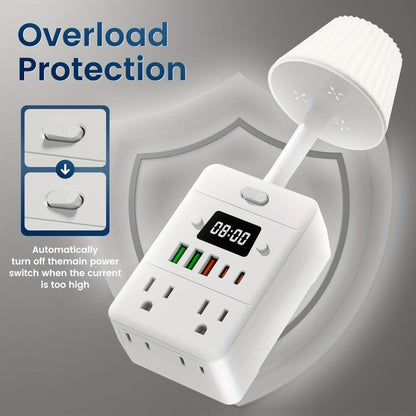 Power Strip 9-in-1 Desktop Station with LED Lamp, Digital Clock, 4 AC Outlets, 3 USB-A and 2 USB-C Ports