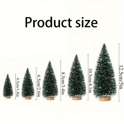 Mini Artificial Christmas Trees Set of 15, Bottle Brush Tabletop Trees with Wooden Base & Snowflake Sprinkles — Bendable Non-Lit Holiday Centerpieces for Christmas, Halloween & Thanksgiving Decor