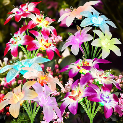 Solar Garden Light Blooming Lily Stakes with 7-Color LEDs and 2, 4 or 12-Pack Options for Outdoor Garden Decor